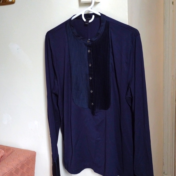 JCrew Pleat- Front Blouse Size XL Navy Blue New - Picture 2 of 10